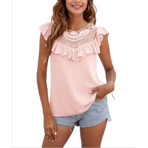 C.CLINE Pink Lace Accent Ruffle Sleeveless Top Size M
